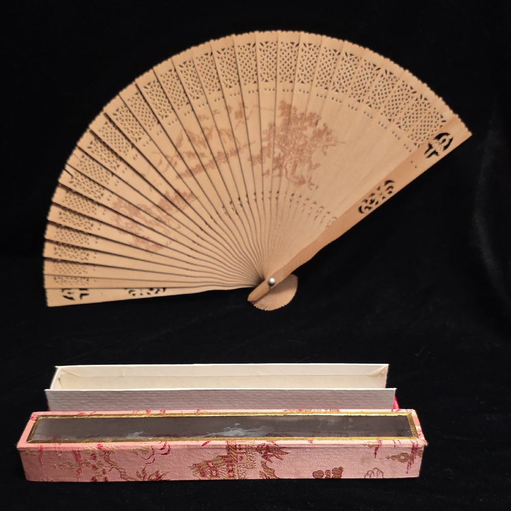 Balsa Wooden Folding Fan,‎ Classical Wood Hand Elegant Tan Hand Fan W/Dec Box